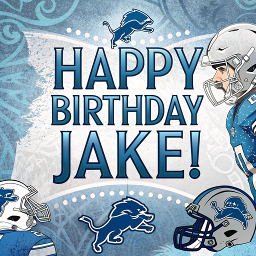incredible aesthetic and artistic graphic design with the text "Happy Birthday Jake!" with a theme of Detroit Lions