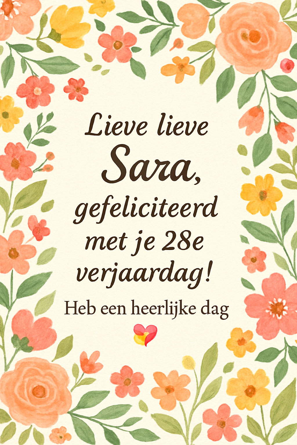 Lieve lieve Sara, gefeliciteerd met je 28e verjaardag! Heb een heerlijke dag 💝