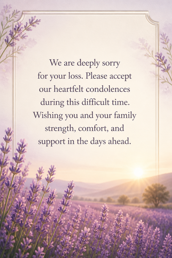We are deeply sorry for your loss. Please accept our heartfelt condolences during this difficult time. Wishing you and your family strength, comfort, and support in the days ahead.