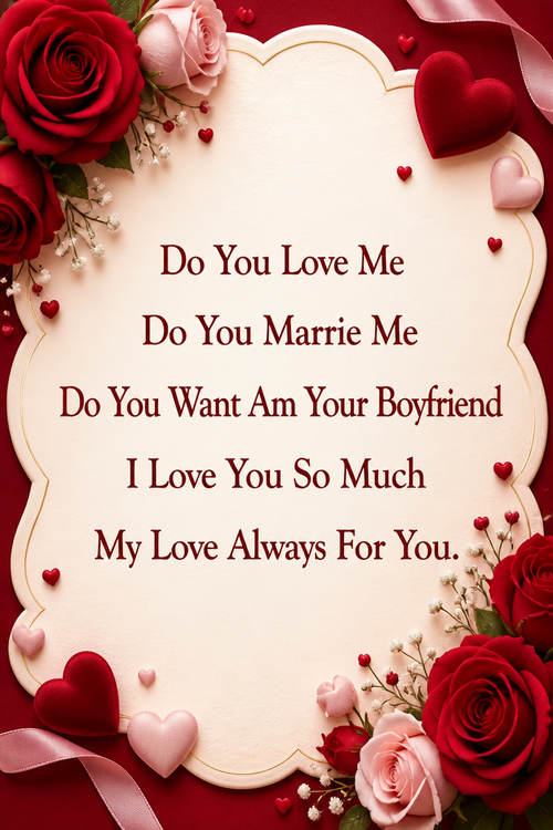 Do You Love Me
Do You Marrie Me
Do You Want Am Your Boyfriend 
I Love You So Much 
My Love Always For You.
