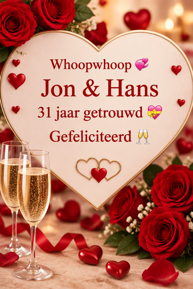 Whoopwhoop 💞 Jon & Hans 31 jaar getrouwd 💝 Gefeliciteerd 🥂