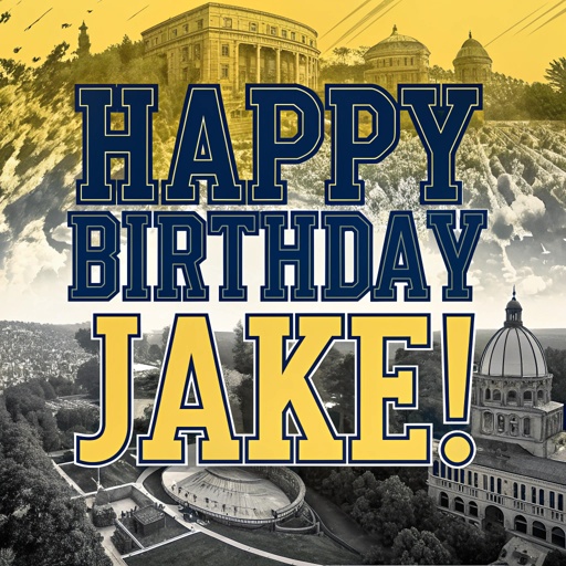 incredible aesthetic and artistic graphic design with the text "Happy Birthday Jake!" with a theme of University of Michigan