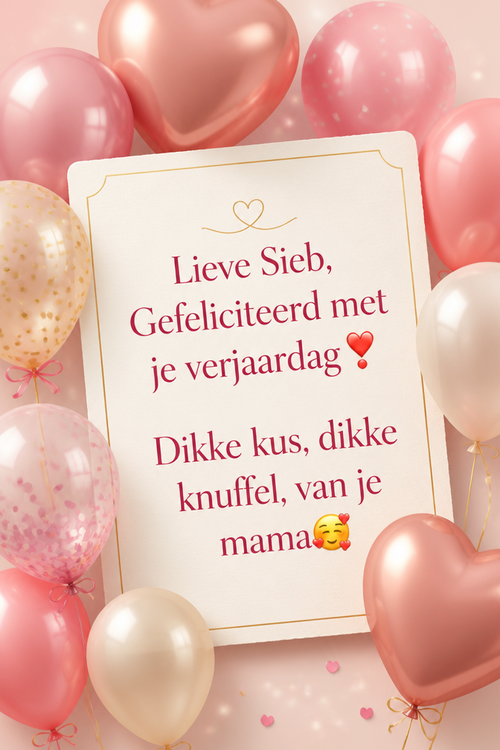 Lieve Sieb, Gefeliciteerd met je verjaardag❣️ Dikke kus, dikke knuffel, van je mama🥰