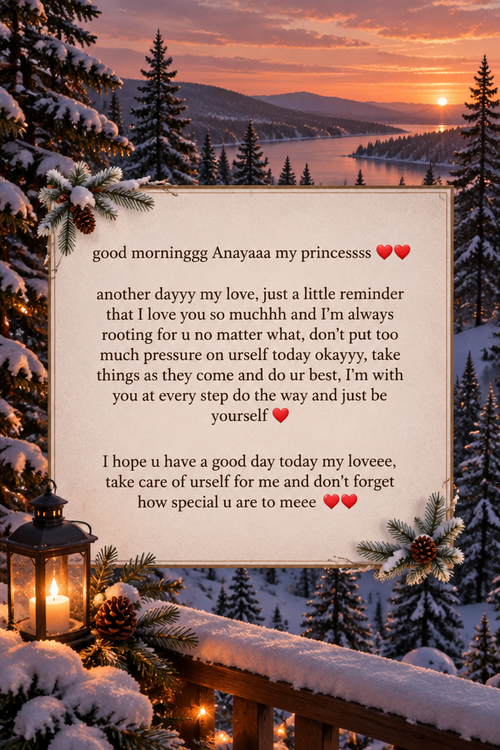 good morninggg Anayaaa my princessss ❤️❤️
another dayyy my love, just a little reminder that I love you so muchhh and I’m always rooting for u no matter what, don’t put too much pressure on urself today okayyy, take things as they come and do ur best, I’m with you at every step do the way and just be yourself ❤️
I hope u have a good day today my loveee, take care of urself for me and don’t forget how special u are to meee ❤️❤️