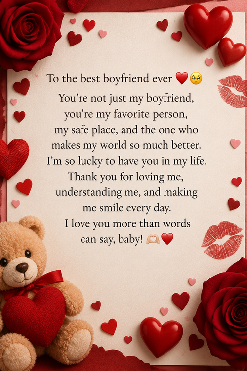 To the best boyfriend ever ❤️🥹 You’re not just my boyfriend, you’re my favorite person, my safe place, and the one who makes my world so much better. I’m so lucky to have you in my life. Thank you for loving me, understanding me, and making me smile every day. I love you more than words can say, baby! 🫶🏻❤️