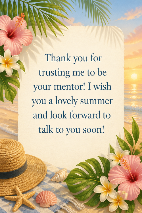 Thank you for trusting me to be your mentor! I wish you a lovely summer and look forward to talk to you soon!