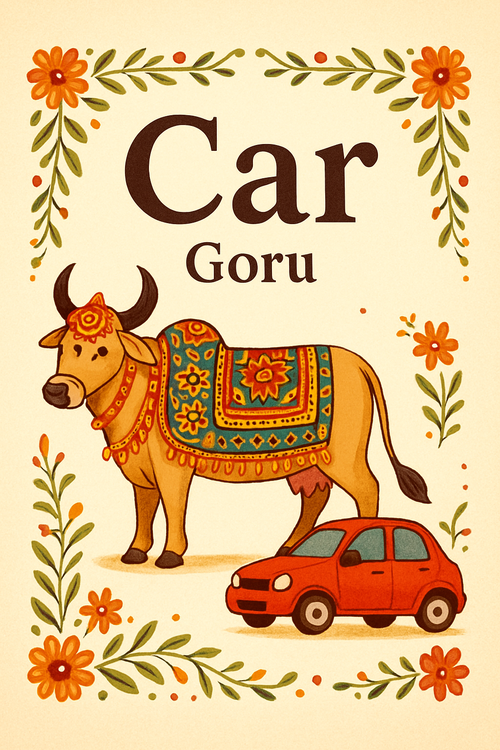 Create a beautiful designed greeting card with the text "Car" and the theme Goru