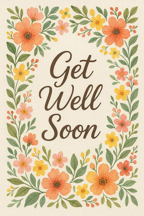 Create a beautiful designed greeting card with the text "Get Well Soon" and the theme Floral