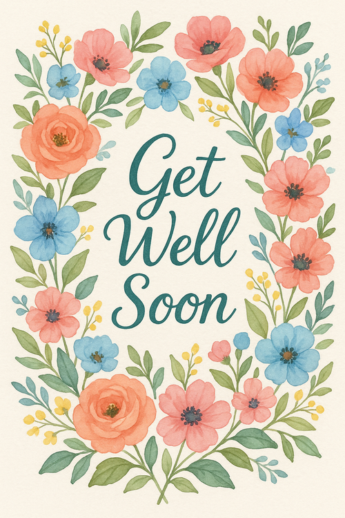 Create a beautiful designed greeting card with the text "Get Well Soon" and the theme Floral