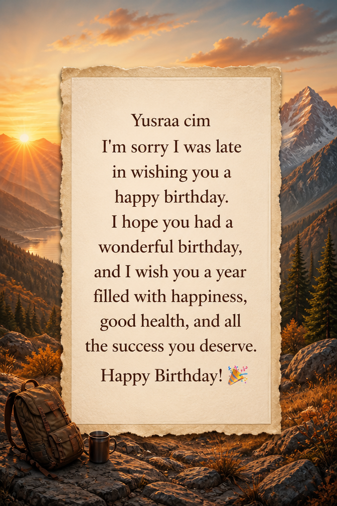 Yusraa cim
I'm sorry I was late in wishing you a happy birthday. I hope you had a wonderful birthday, and I wish you a year filled with happiness, good health, and all the success you deserve. Happy Birthday! 🎉