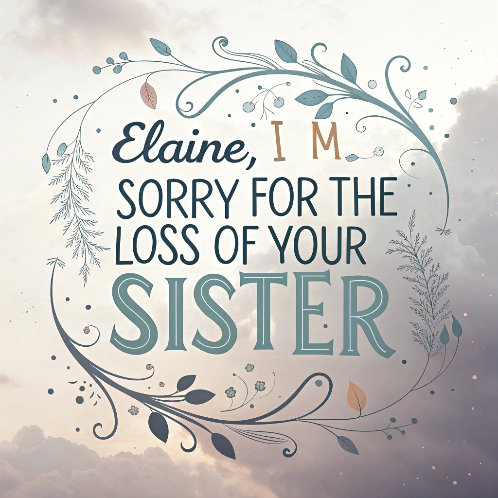 incredible aesthetic and artistic graphic design with the text "Elaine, I’m sorry for the loss of your sister" with a theme of Sympathy