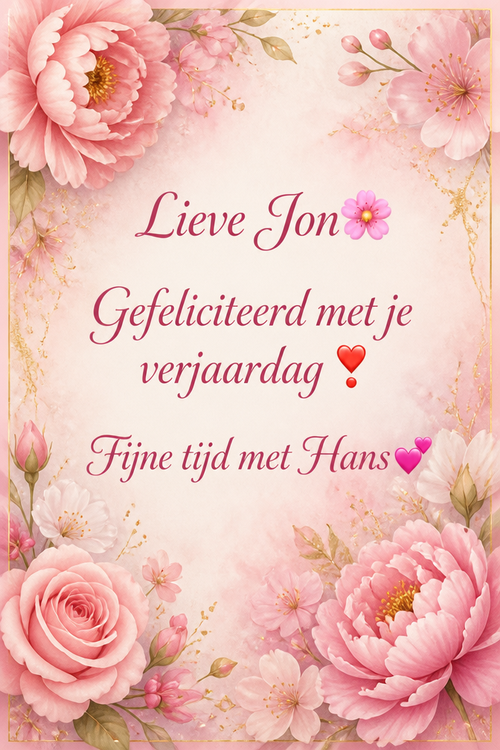 Lieve Jon🌸 Gefeliciteerd met je verjaardag❣️ Fijne tijd met Hans💞