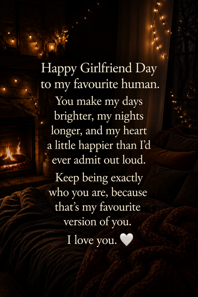 Happy Girlfriend Day to my favourite human. You make my days brighter, my nights longer, and my heart a little happier than I'd ever admit out loud. Keep being exactly who you are, because that's my favourite version of you. I love you. 🤍