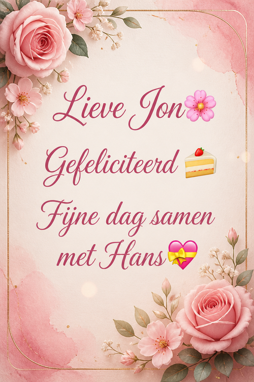 Lieve Jon🌸 Gefeliciteerd 🍰 Fijne dag samen met Hans💝