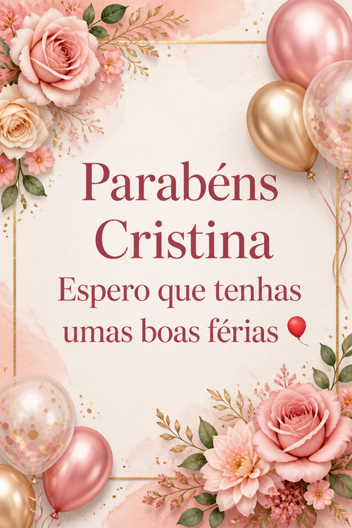 Parabéns Cristina Espero que tenhas umas boas férias 🎈